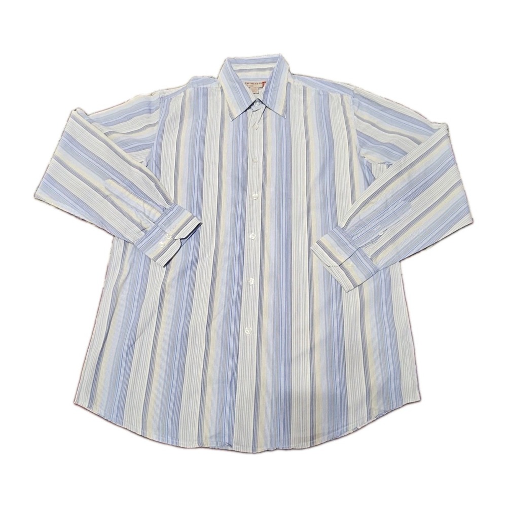 Vintage Guess Mens Large Long Sleeve Button Down Shirt Blue Tan Striped